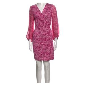 Diane Von Furstenberg Pink Silk Long Sleeve Wrap Dress Sz4/S Y2K Hot Pink Fairy